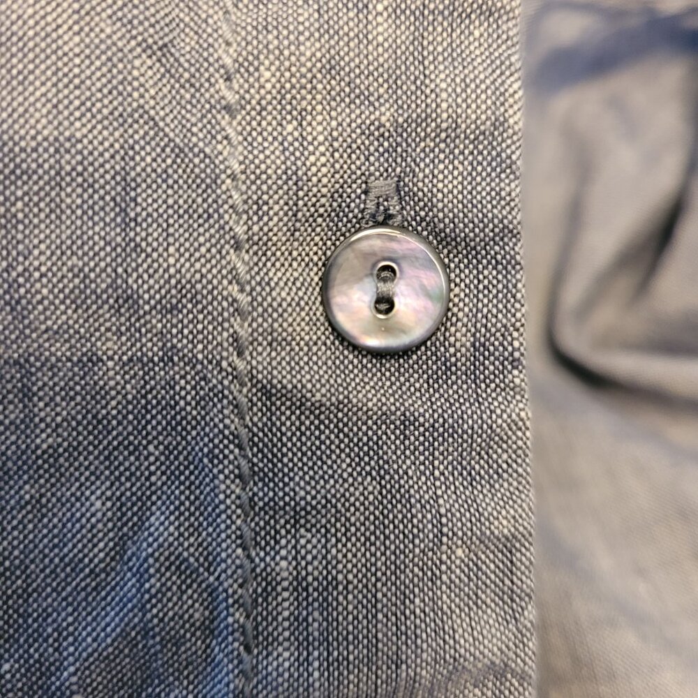 Eileen Fisher Blue Relaxed Linen Button-Front Top - Picture 3 of 5